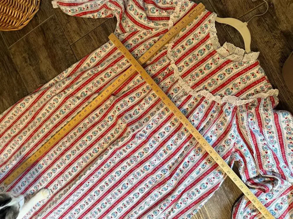 Lanz of Salzburg by Eileen West Flannel Nightgown Red Floral Stripe